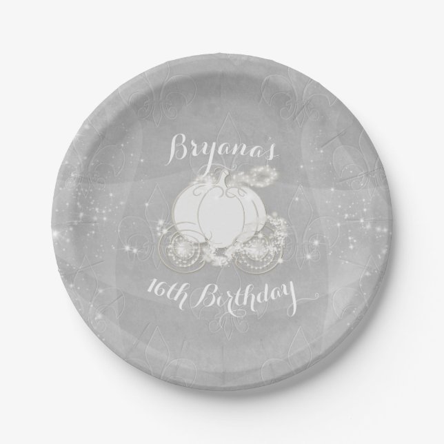Silver Sparkle Carriage Elegant Cinderella Party Paper Plate (Front)