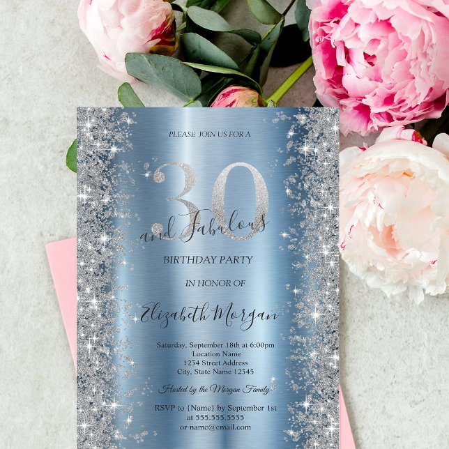Silver Sparkle Diamonds Blue 30th Birthday   Invitation (Creator Uploaded)
