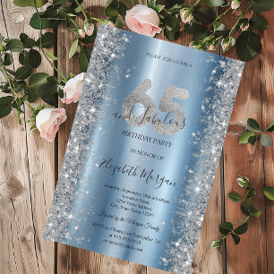 Silver Sparkle Diamonds Blue 65th Birthday   Invitation