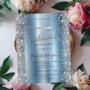 Silver Sparkle Diamonds Blue 75th Birthday   Invitation