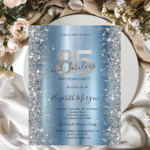 Silver Sparkle Diamonds Blue 85th Birthday   Invitation