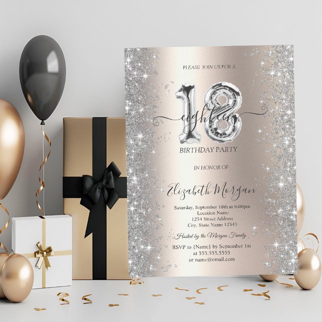 Silver Sparkle Diamonds Ivory 18th Birthday  Invitation (Creator Uploaded)