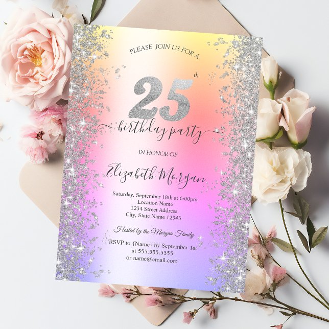 Silver Sparkle Diamonds Ombre 25th Birthday Party Invitation (Creator Uploaded)