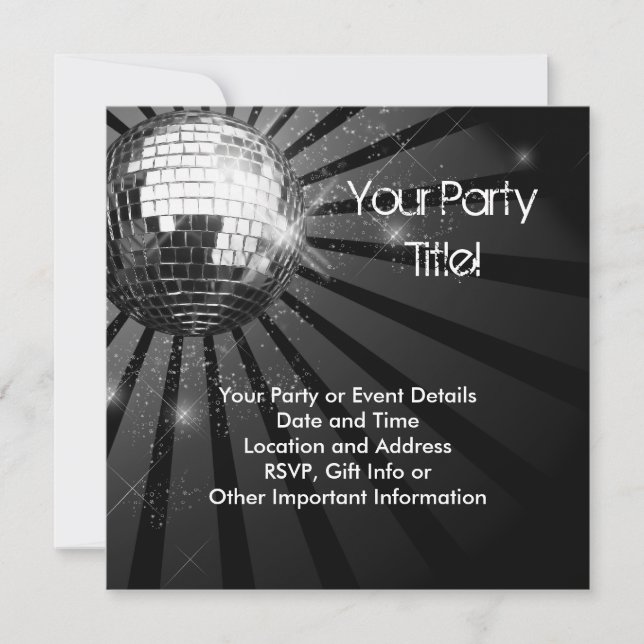 Silver Sparkle Disco Ball Party Invitation (Front)