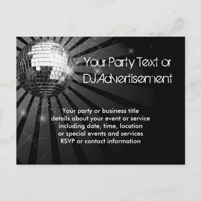 Silver Sparkle Disco Ball Party Invitation Postcard (Front)