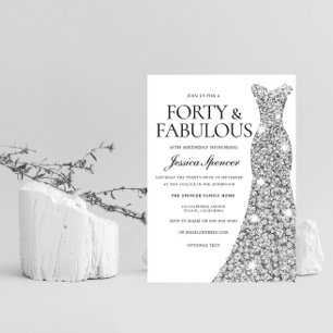 Silver Sparkle Dress 40 & Fabulous 40th Birthday Invitation