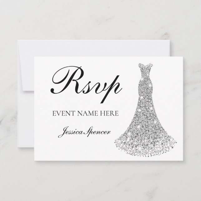 Silver Sparkle Dress all Birthday / Bridal RSVP (Front)