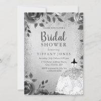 Silver Sparkle Dress Floral Bridal Shower Invite