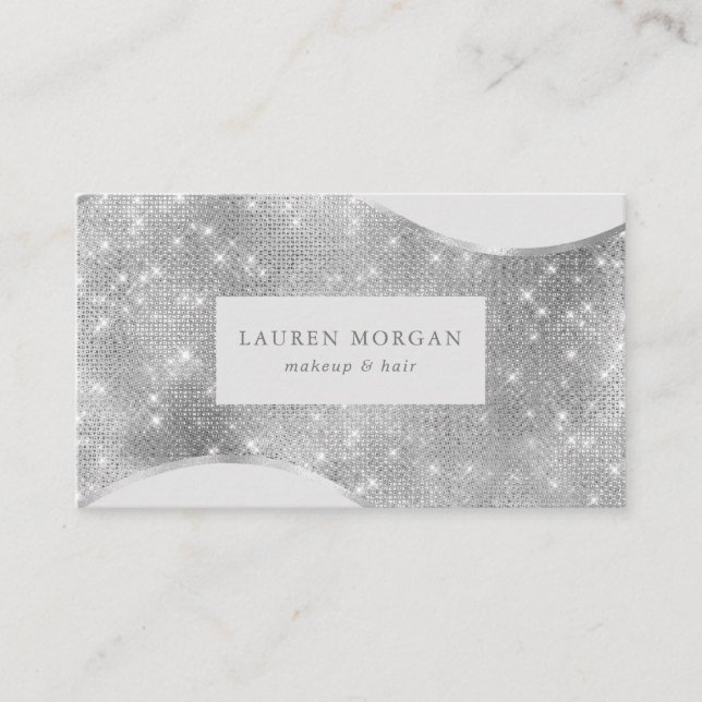 silver sparkle foil wave luxurious business card (Front)
