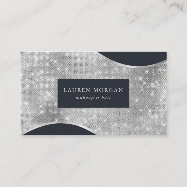 silver sparkle foil wave luxurious business card (Front)