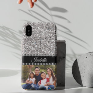 Silver Sparkle Glam Glitter Photo Monogram Case-Mate iPhone Case