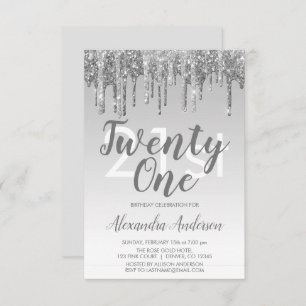 Silver Sparkle Glitter 21st Birthday Party Invitation
