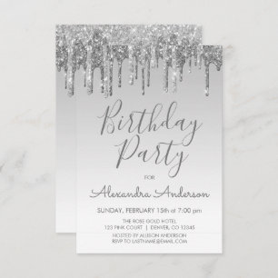 Silver Sparkle Glitter Any Age Birthday Invitation