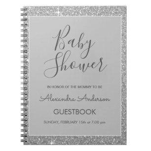 Silver Sparkle Glitter Baby Shower Guestbook Notebook