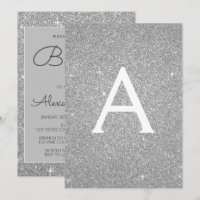 Silver Sparkle Glitter Baptism Invitation