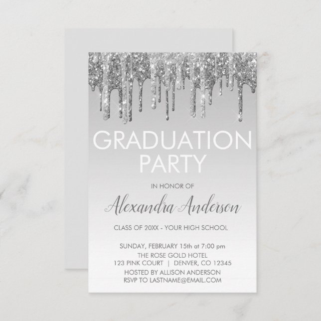 Silver Sparkle Glitter Graduation Party Invitation (Front/Back)