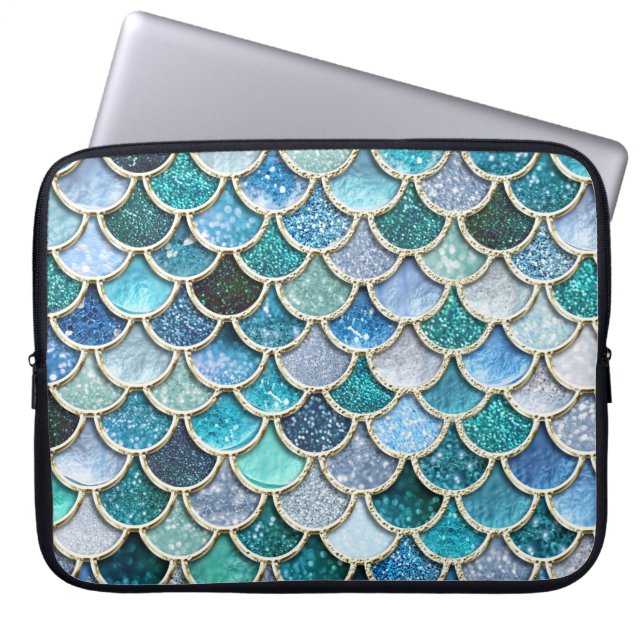 Silver Sparkle Glitter Mermaid Scales Laptop Sleeve (Front)