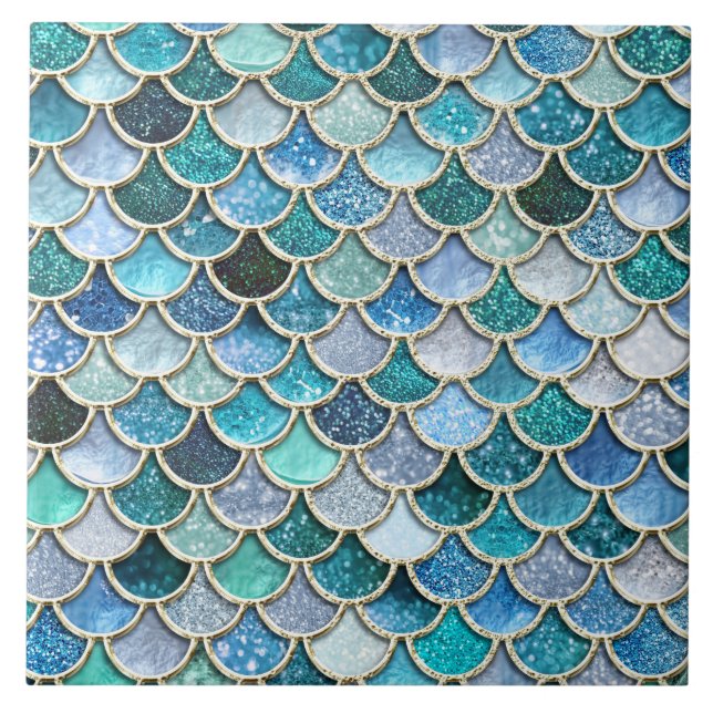 Silver Sparkle Glitter Mermaid Scales Tile (Front)