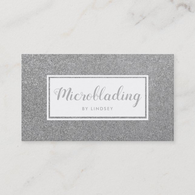Silver Sparkle Glitter Microblading Therapit Business Card (Front)