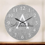 Silver Sparkle Glitter Monogram Name & Initial<br><div class="desc">Silver Sparkle Glitter Monogram Name and Initial Serving Wall Clock. The Wall Clock makes the perfect gift for someone who loves silver sparkle glitter.</div>