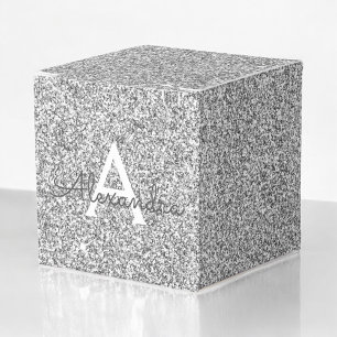 Silver Sparkle Glitter Monogram Name & Initial Favour Box