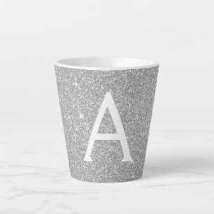 Silver Sparkle Glitter Monogram Name & Initial Latte Mug