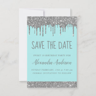 Silver Sparkle Glitter Sweet 16 Save the Date Invitation