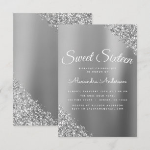 Silver Sparkle Glitter Sweet Sixteen Birthday Invitation