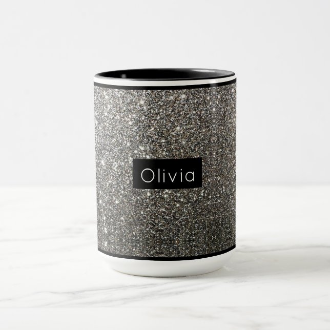 Silver Sparkle Glitter with Personalised Name Mug (Center)