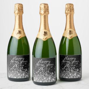 Silver Sparkle Happy New Year Sparkling Wine Label