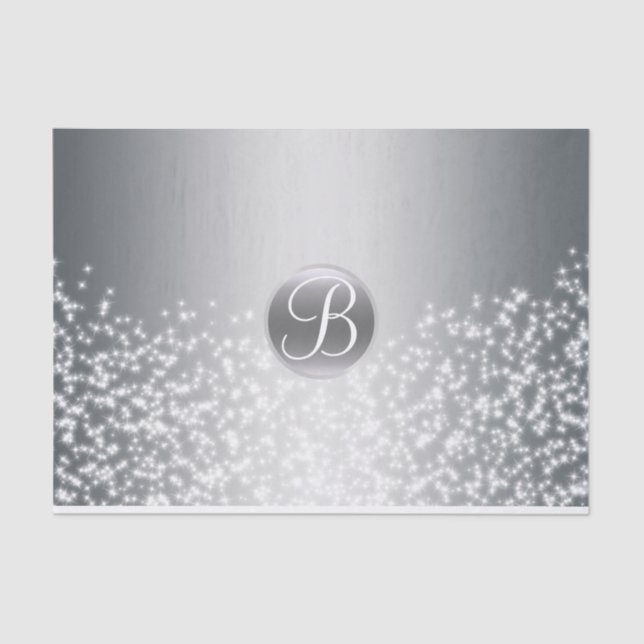 Silver Sparkle Lights Monogram Letter Initial Tissue Paper (Front)