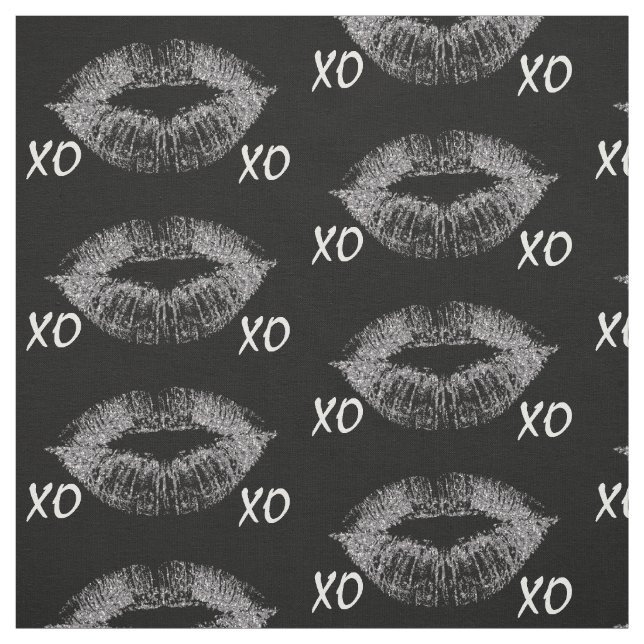 Silver Sparkle Lips XOXO Fabric (Swatch)