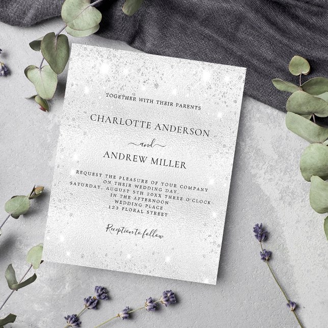 Silver sparkle modern budget wedding invitation flyer (Creator Uploaded)