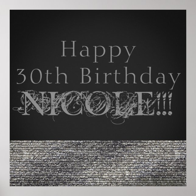 Silver Sparkle Modern Glam Sequins Party Banner Poster (Front)