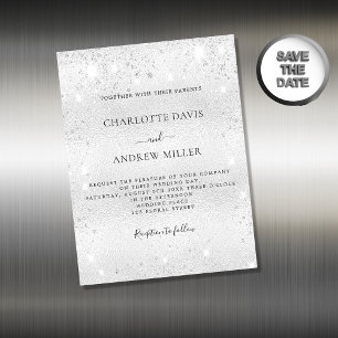 Silver sparkle modern wedding invitation magnet