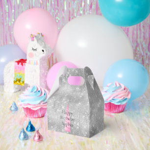 Silver Sparkle Pink Glam Unicorn Birthday Favour Box