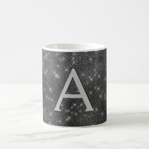 Silver Sparkle Shimmer Monogram Name & Initial Coffee Mug