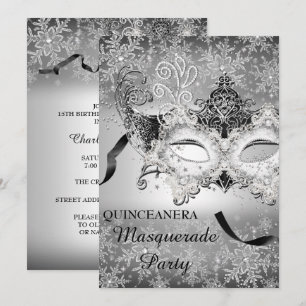 Silver Sparkle Snowflake Masquerade Quinceanera Invitation