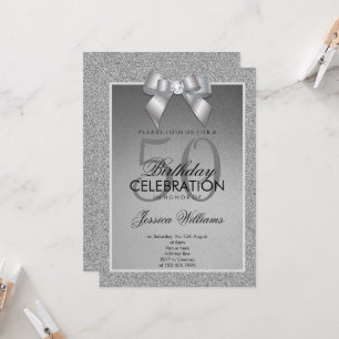 Silver Sparkle & Stylish Gem Birthday  Invitation