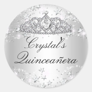 Silver Sparkle Tiara & Stars Quinceanera Sticker
