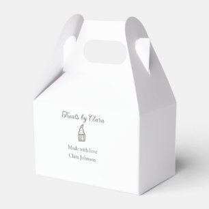 Silver sparkle treats bakery made with love name favour box