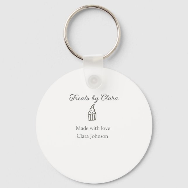 Silver sparkle treats bakery made with love name key ring (Front)