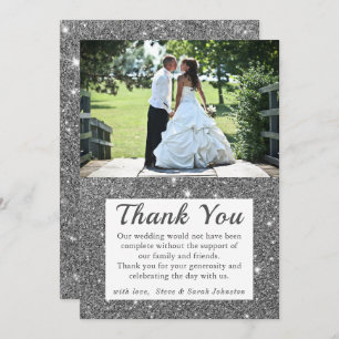 Silver Sparkle Wedding Photo Thank You Cards