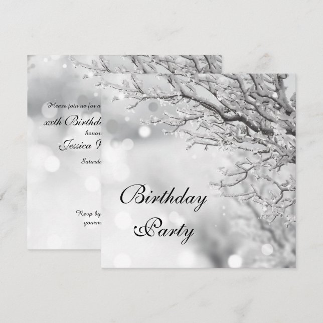 Silver Sparkle Winter Birthday Party Invitation (Front/Back)