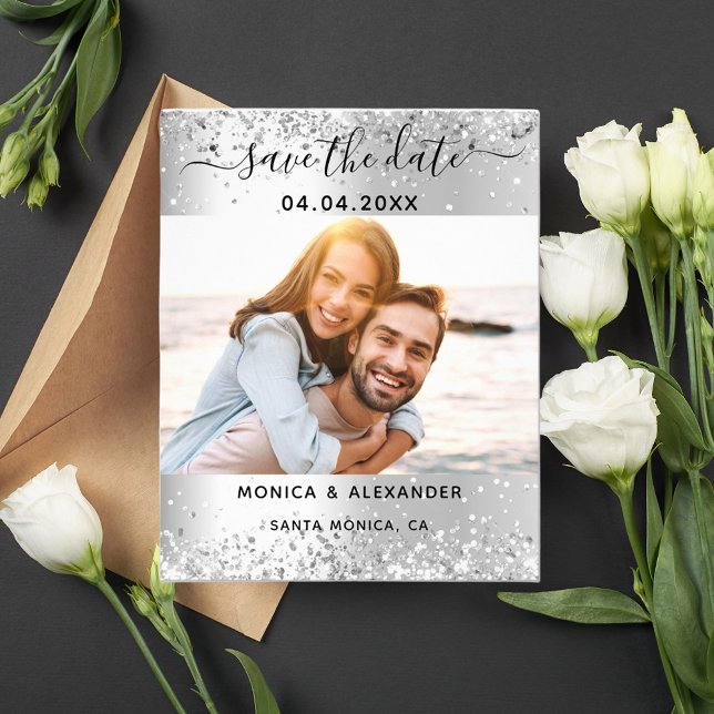 Silver sparkles photo wedding Save the Date Flyer (Creator Uploaded)