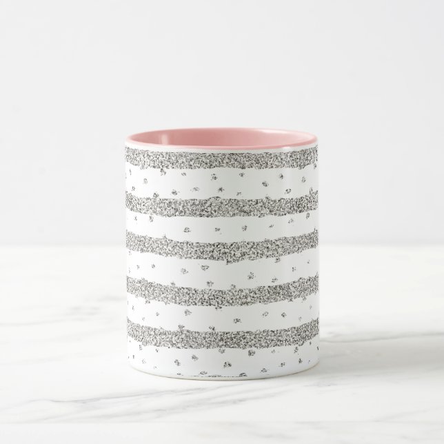 Silver Sparkly Confetti Stripes Mug (Center)