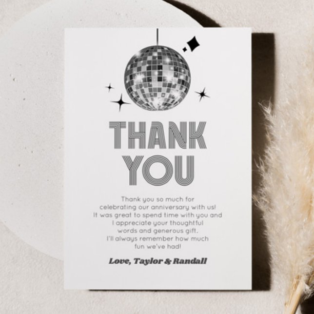 Silver Sparkly Disco Ball Wedding Anniversary Thank You Card (Creator Uploaded)