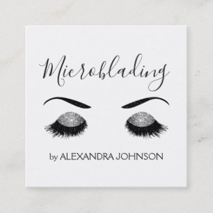 Silver Sparkly Glitter Modern Microblading Square Business Card