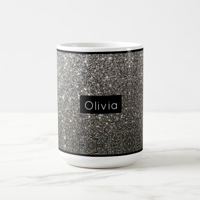 Silver Sparkly Glitter with Personalised Name Coffee Mug (Center)