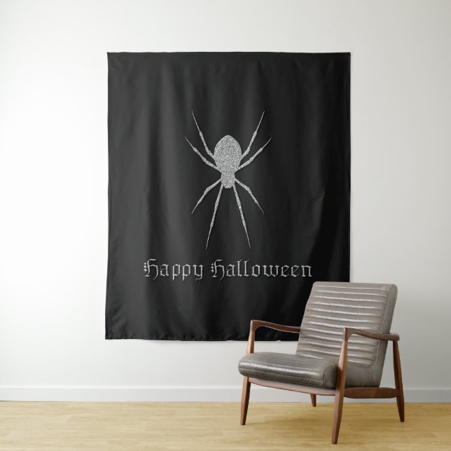 Silver Spider Halloween Photo Backdrop Tapestry (In Situ)